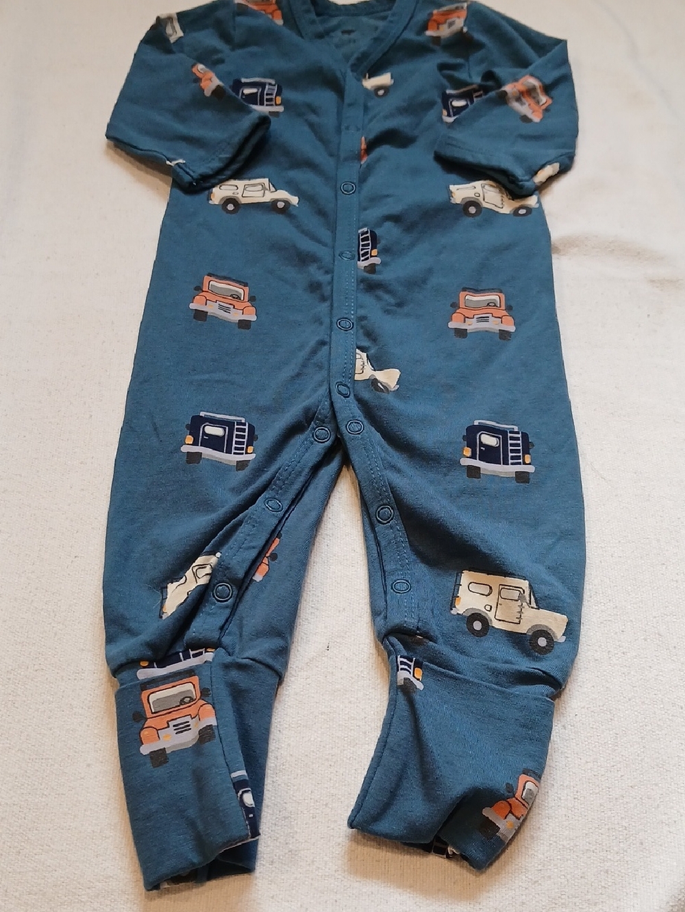 Monica + Andy Blue Truck-Print Baby Footie One-Piece